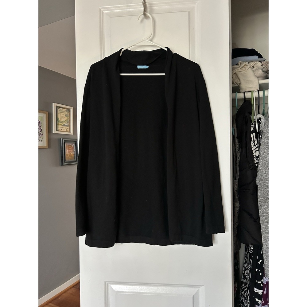 J McLaughlin Black Open Front Long Sleeve Lightweight Cardigan Sweater Sz Small